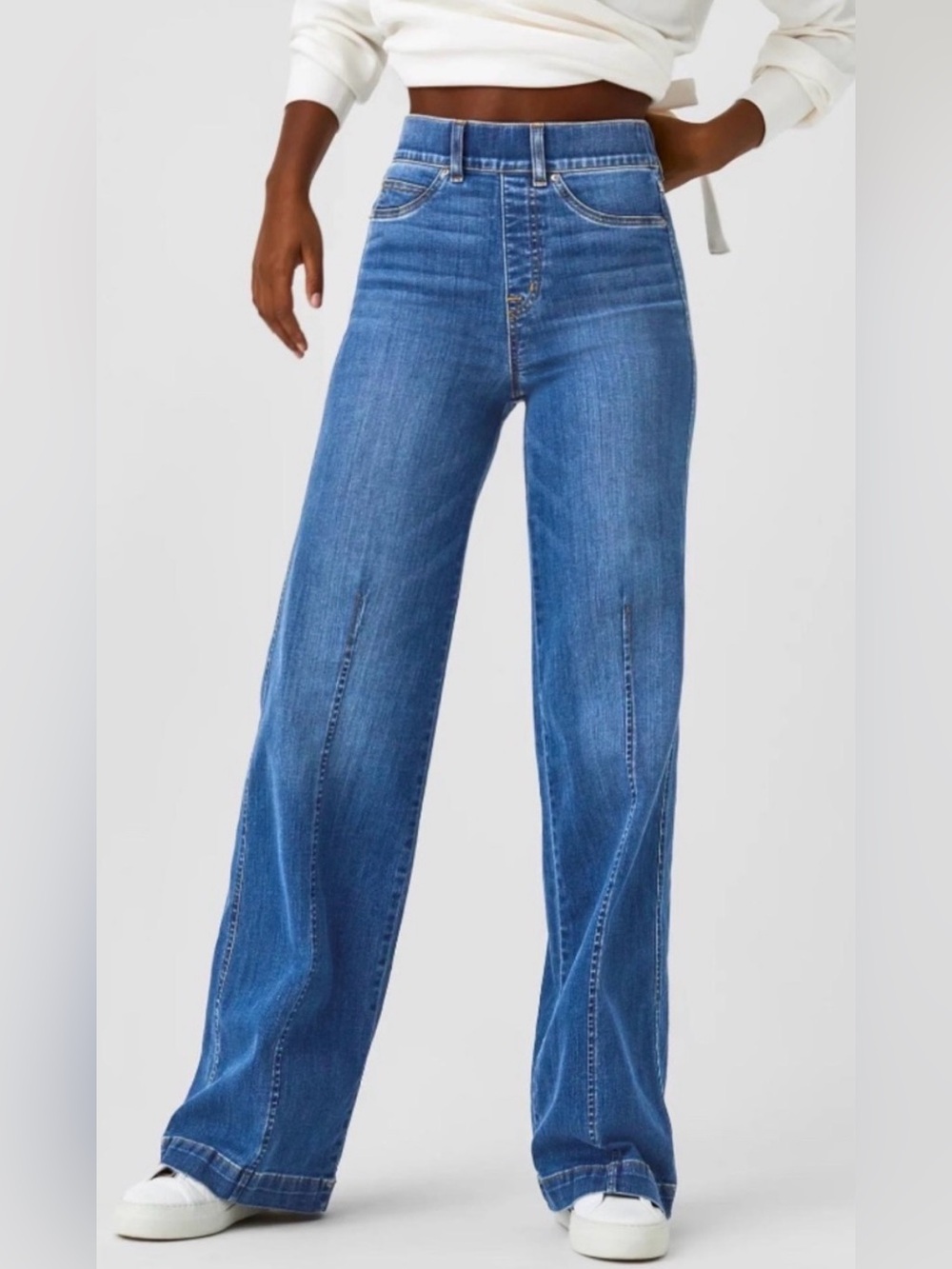 Spanx seamed front wide leg jeans size medium